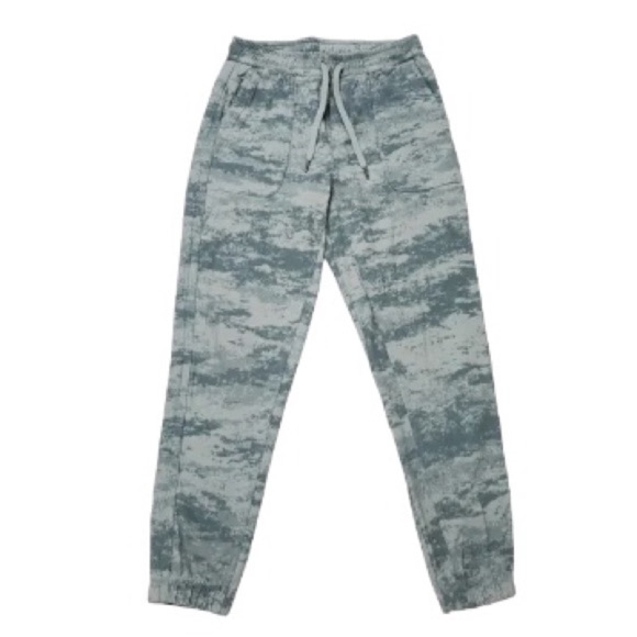 Athleta Cotton Blend Abstract Camo Green Gray Waist string Farallon Joggers SP - Picture 3 of 16